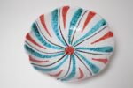 Set of Seven Mid-Century Italian Modern Teal and Red "Swirl" Ceramic Bowls - Image 13