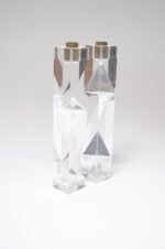 Vintage Italian Asymmetrical Lucite and Brass Sculptural Prism Candleholders - Image 3