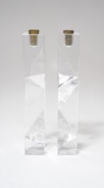 Vintage Italian Asymmetrical Lucite and Brass Sculptural Prism Candleholders - Image 8