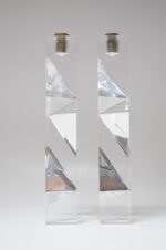Vintage Italian Asymmetrical Lucite and Brass Sculptural Prism Candleholders - Image 4
