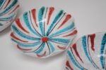 Set of Seven Mid-Century Italian Modern Teal and Red "Swirl" Ceramic Bowls - Image 7