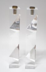Vintage Italian Asymmetrical Lucite and Brass Sculptural Prism Candleholders - Image 6