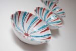 Set of Seven Mid-Century Italian Modern Teal and Red "Swirl" Ceramic Bowls - Image 6
