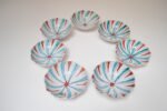 Set of Seven Mid-Century Italian Modern Teal and Red "Swirl" Ceramic Bowls - Image 3