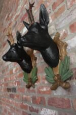 Pair of Vintage German Carved Black Forest Mounted Deer Wall Sculptures - Image 4
