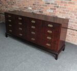 Vintage Stained Satinwood Nine-Drawer Dresser with Brass Pulls by Henredon - Image 9