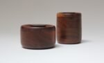 Set of Two Signed Scandinavian Modern Walnut Decorative Lidded Jars / Canisters - Image 3