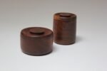 Set of Two Signed Scandinavian Modern Walnut Decorative Lidded Jars / Canisters - Image 2
