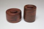 Set of Two Signed Scandinavian Modern Walnut Decorative Lidded Jars / Canisters - Image 4