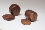 Set of Two Signed Scandinavian Modern Walnut Decorative Lidded Jars / Canisters - Image 7