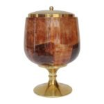 Italian Modernist Ice Bucket in Brass and Dyed Goatskin by Aldo Tura