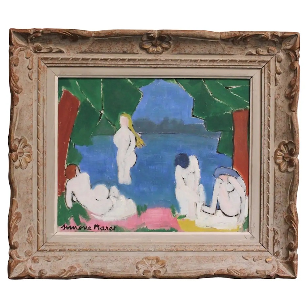 French Figural Nude Oil on Board by Simone Haret – Jarontiques