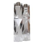 Vintage Italian Asymmetrical Lucite and Brass Sculptural Prism Candleholders