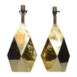 Pair of Vintage Faceted Geometric Solid Brass Table Lamps