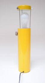 Mid-Century Yellow Cylindrical Lantern Table Lamp with Three-Way Walnut Switch - Image 4