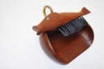 Vintage Italian "Fish" Crumb Brush and Pan in Teak and Brass - Image 2