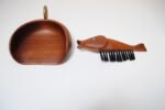 Vintage Italian "Fish" Crumb Brush and Pan in Teak and Brass - Image 9