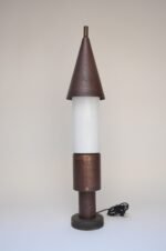 Oversized Italian Modernist Table Lamp in Patinated Copper, Bronze and Glass - Image 5