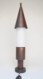 Oversized Italian Modernist Table Lamp in Patinated Copper, Bronze and Glass - Image 4