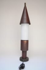 Oversized Italian Modernist Table Lamp in Patinated Copper, Bronze and Glass - Image 3