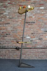 Vintage Italian Angled Coat Rack with Umbrella Stand in Painted Steel and Brass - Image 3