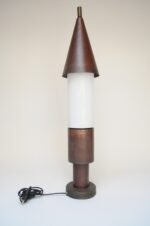 Oversized Italian Modernist Table Lamp in Patinated Copper, Bronze and Glass - Image 2