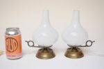 Pair of Petite Vintage Italian Chamberstick Glass and Brass Bedside Lamps - Image 5