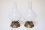 Pair of Petite Vintage Italian Chamberstick Glass and Brass Bedside Lamps - Image 4