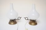 Pair of Petite Vintage Italian Chamberstick Glass and Brass Bedside Lamps - Image 2