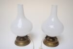 Pair of Petite Vintage Italian Chamberstick Glass and Brass Bedside Lamps - Image 3
