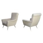 Vintage Italian Modernist Lounge Chairs in Brass and Tawny Bouclé