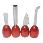 Set of Four Vintage Italian Cheese / Charcuterie Board / Hors d'Oeuvre Utensils in Stainless Steel With Red Wood Handles