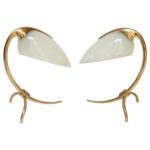 Pair of Petite Brass and Glass Tripod Bedside / Table Lamps by Oscar Torlasco