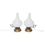 Pair of Petite Vintage Italian Chamberstick Glass and Brass Bedside Lamps