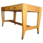 Vintage Gio Ponti BNL Writing Table / Desk in Italian Walnut, Beech and Brass