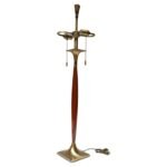 Oversized Mid-Century Modern Walnut and Brass Dual-Socket Table Lamp by Laurel