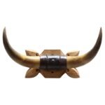 Vintage Folk Art Bull Horn Wall Sculpture / Coat Rack with Hand Carved Bracket