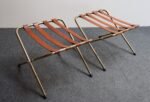 Pair of Vintage Italian Leather and Brass Foldable Portavaligie / Luggage Stands - Image 2