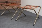 Pair of Vintage Italian Leather and Brass Foldable Portavaligie / Luggage Stands - Image 3