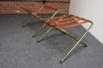 Pair of Vintage Italian Leather and Brass Foldable Portavaligie / Luggage Stands - Image 4