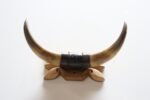 Vintage Folk Art Bull Horn Wall Sculpture / Coat Rack with Hand Carved Bracket - Image 8