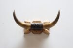 Vintage Folk Art Bull Horn Wall Sculpture / Coat Rack with Hand Carved Bracket - Image 7