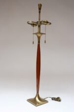 Oversized Mid-Century Modern Walnut and Brass Dual-Socket Table Lamp by Laurel - Image 2