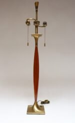 Oversized Mid-Century Modern Walnut and Brass Dual-Socket Table Lamp by Laurel - Image 3