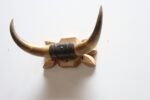 Vintage Folk Art Bull Horn Wall Sculpture / Coat Rack with Hand Carved Bracket - Image 2