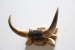 Vintage Folk Art Bull Horn Wall Sculpture / Coat Rack with Hand Carved Bracket - Image 4