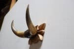 Vintage Folk Art Bull Horn Wall Sculpture / Coat Rack with Hand Carved Bracket - Image 6