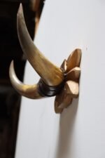 Vintage Folk Art Bull Horn Wall Sculpture / Coat Rack with Hand Carved Bracket - Image 5