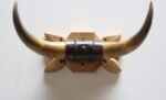 Vintage Folk Art Bull Horn Wall Sculpture / Coat Rack with Hand Carved Bracket - Image 9