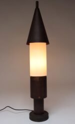 Oversized Italian Modernist Table Lamp in Patinated Copper, Bronze and Glass - Image 6
